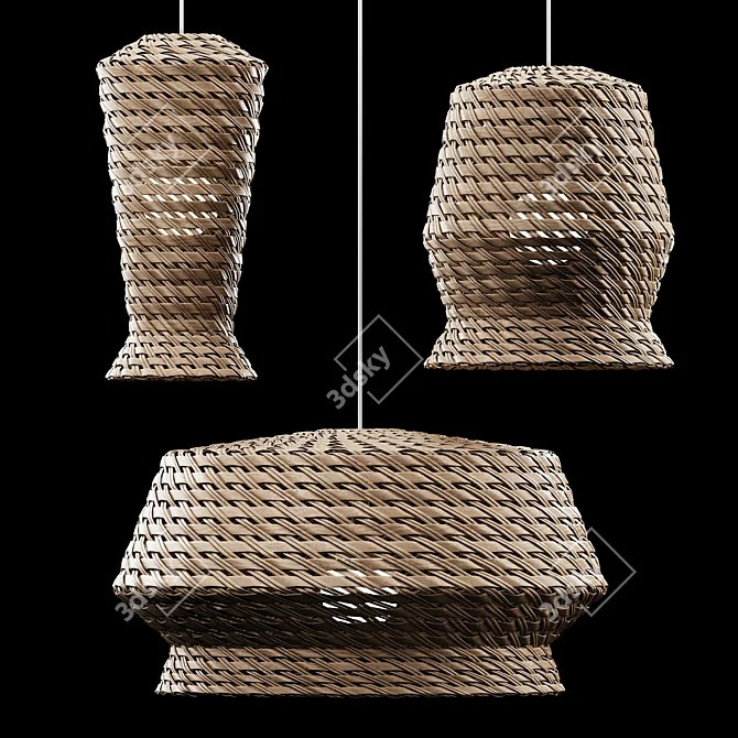 Rattan Pendant Lights Trio: Modern Elegance 3D model image 3