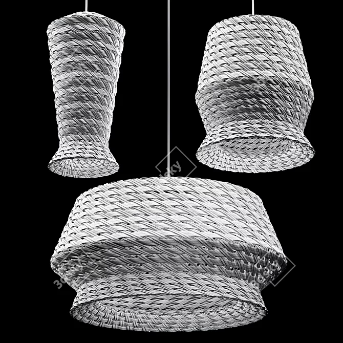 Rattan Pendant Lights Trio: Modern Elegance 3D model image 7