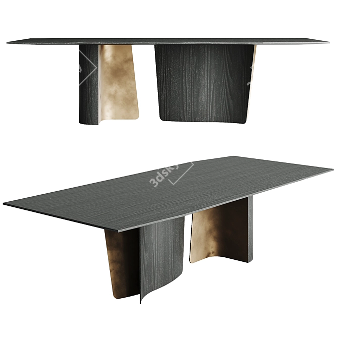 Elegant Leaf Wood Marble Table 3D model image 1