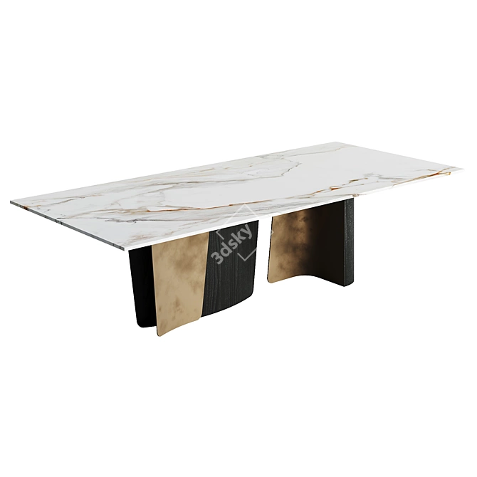 Elegant Leaf Wood Marble Table 3D model image 4