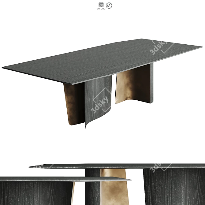 Elegant Leaf Wood Marble Table 3D model image 7