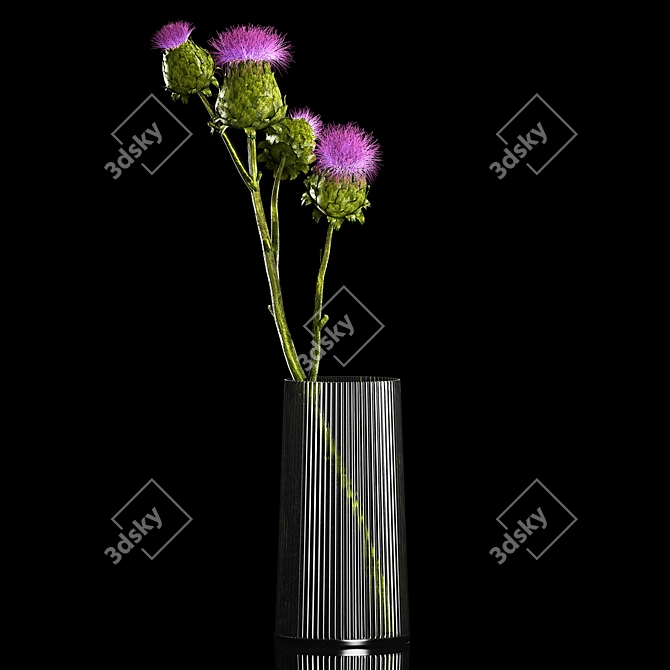 Green Thistle Bouquet in Modern Vase 3D model image 2