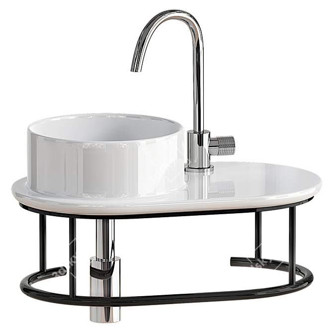 Sleek Curvy White Sink 500mm 3D model image 1