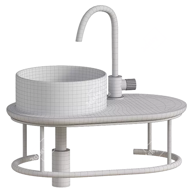 Sleek Curvy White Sink 500mm 3D model image 2