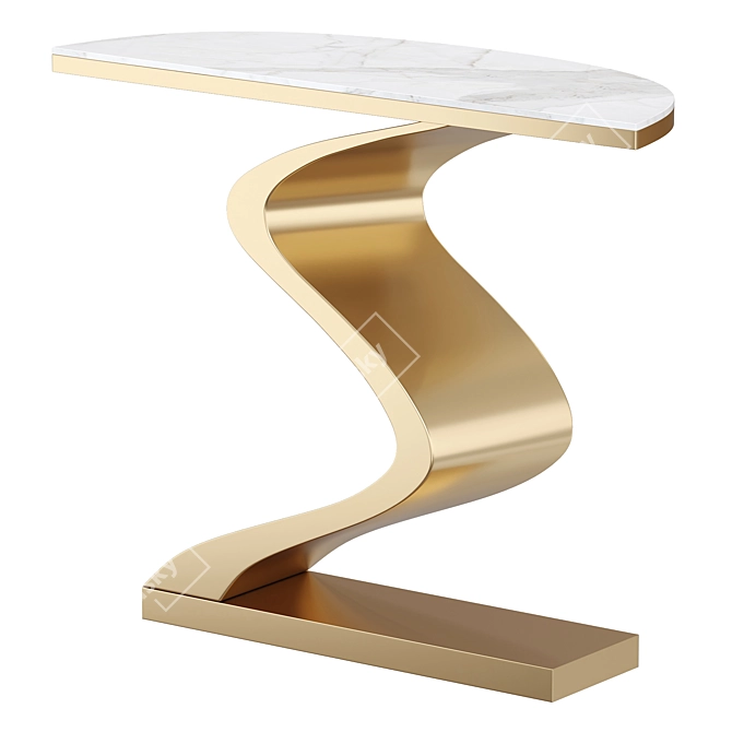 Modern White Gold Curved Console 3D model image 1