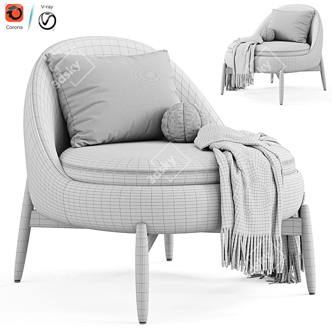 Modern Minotti Sendai Armchair in Multiple Formats 3D model image 7