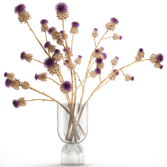 Modern Thistle Bouquet in Glass Vase 3D model image 1