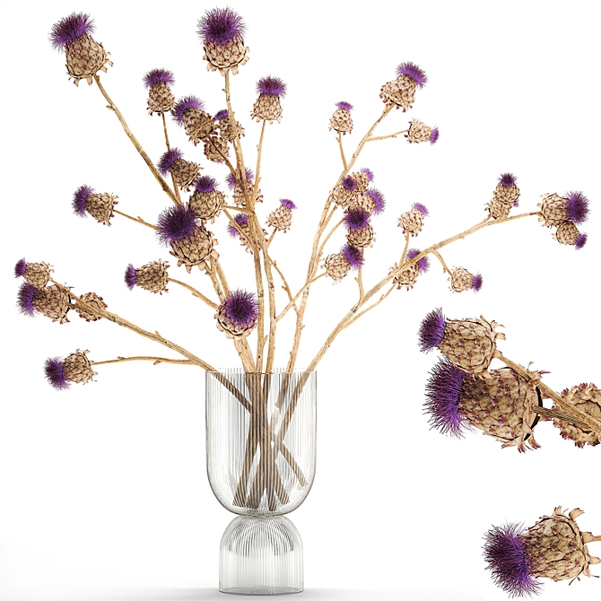 Modern Thistle Bouquet in Glass Vase 3D model image 6