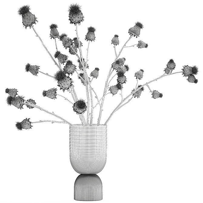 Modern Thistle Bouquet in Glass Vase 3D model image 7