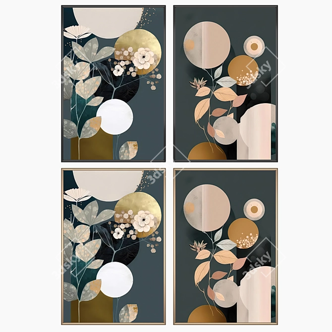 Modern Art Set with Frames 3D model image 2