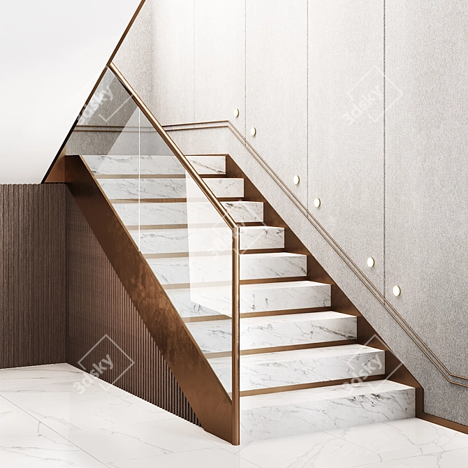 Modern Staircase with Railings 3D model image 2