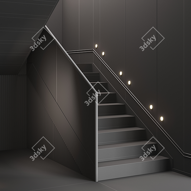 Modern Staircase with Railings 3D model image 4