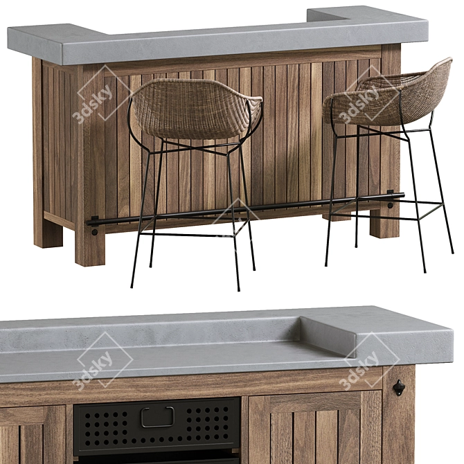 Rattan Wendel Stool Set 3D model image 1