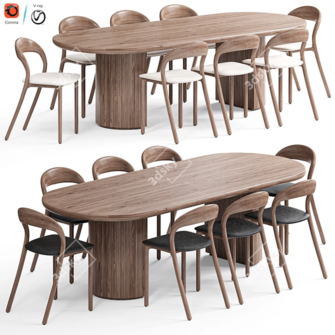 Contemporary Light Chair & Dining Table 3D model image 1