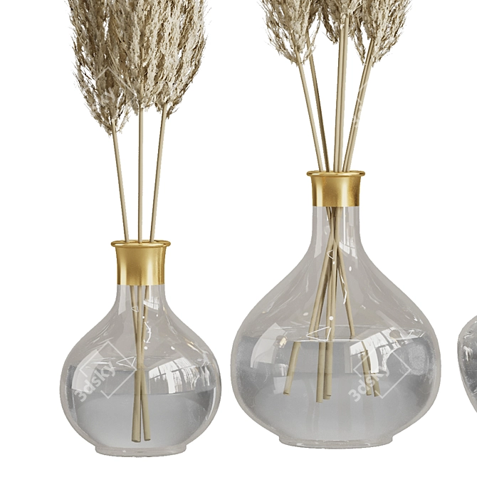 Elegant Pampas Glass Vase Display 3D model image 2