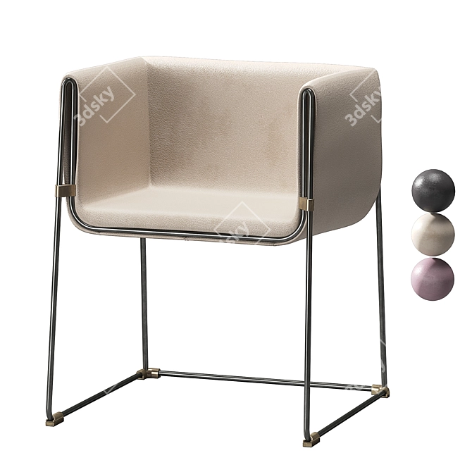 Sleek Metal & Leather Armchair 3D model image 1