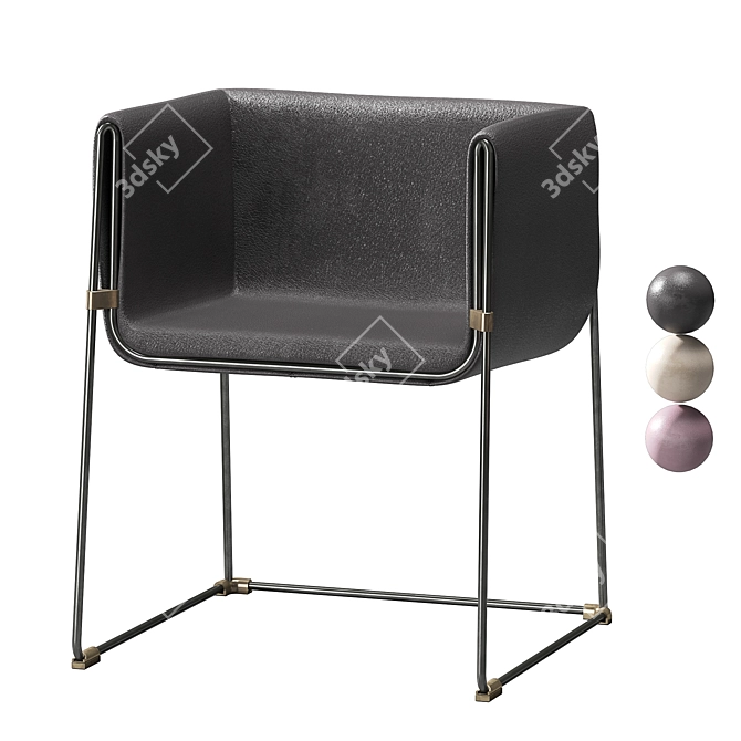 Sleek Metal & Leather Armchair 3D model image 2