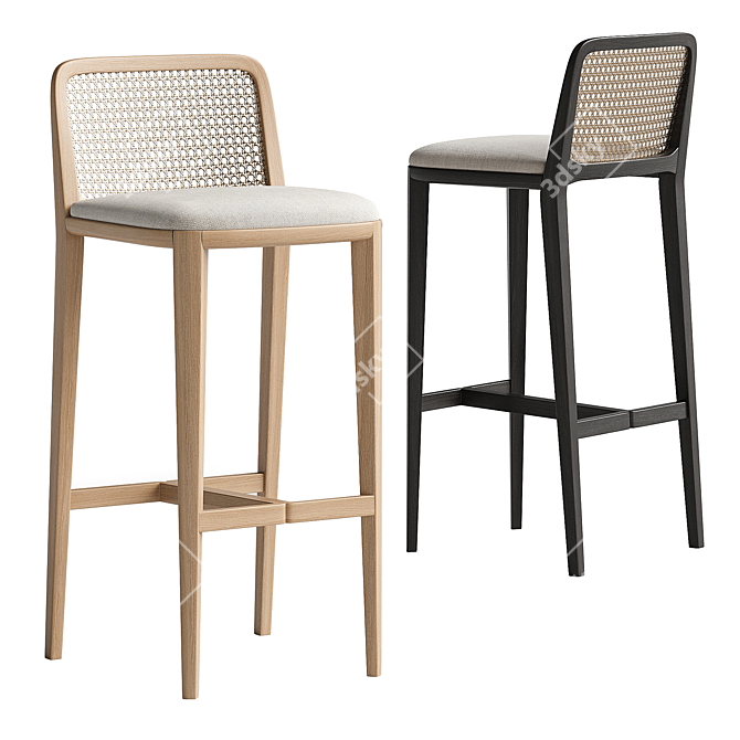 Sleek Wood Bar Stool 3D model image 2