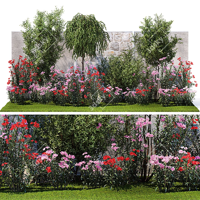 Elegant Landscaping Kit with Oleander and Olive 3D model image 1