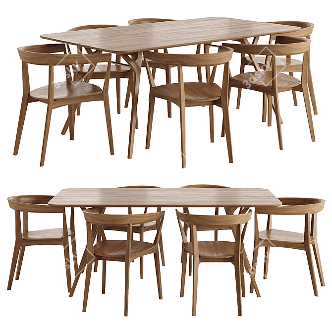 Title: Walnut Dining Set Ren Carola 3D model image 1