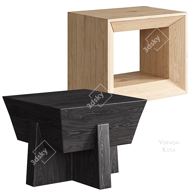 Versatile Natural Wood Side Tables 3D model image 1