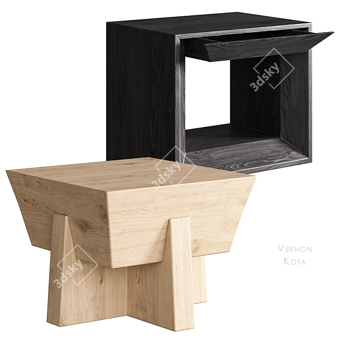 Versatile Natural Wood Side Tables 3D model image 2