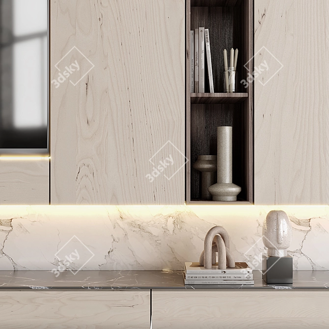 Modern Wood & Stone TV Wall 3D model image 3