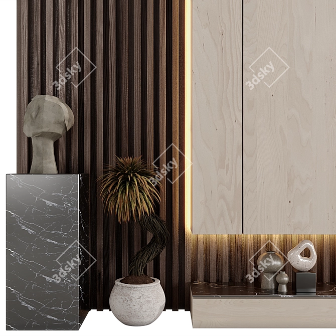 Modern Wood & Stone TV Wall 3D model image 4