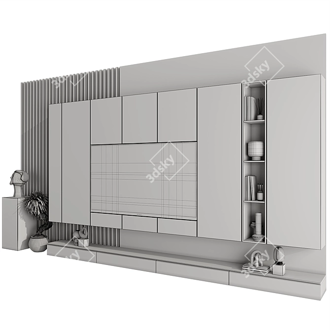 Modern Wood & Stone TV Wall 3D model image 5