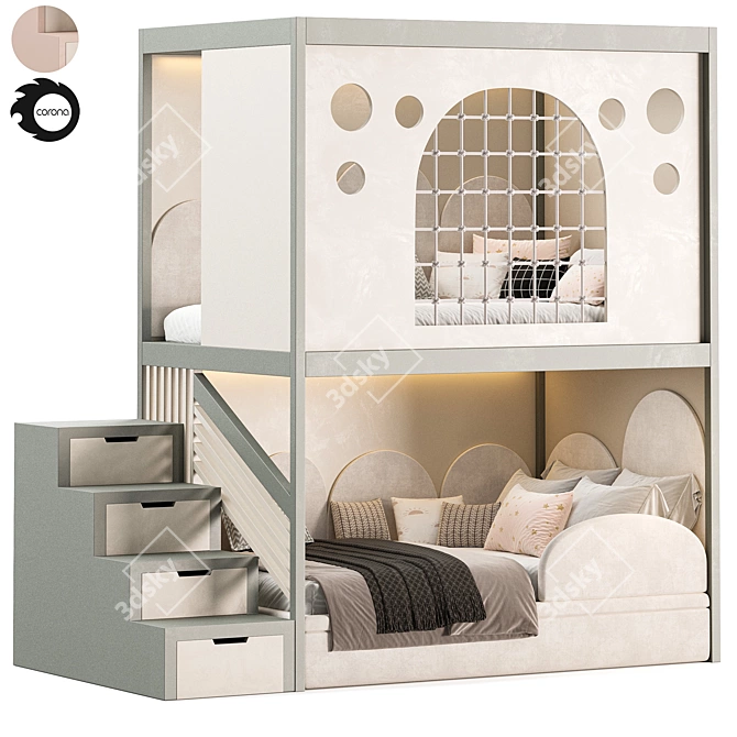 Stylish Kids Bedroom Furniture Set 3D model image 2