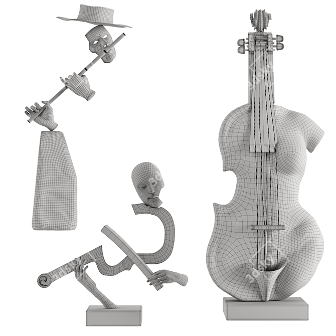 Music & Human Sculpture Trio 3D model image 3