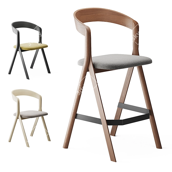 Diverge Stool & Chair Set 3D model image 1