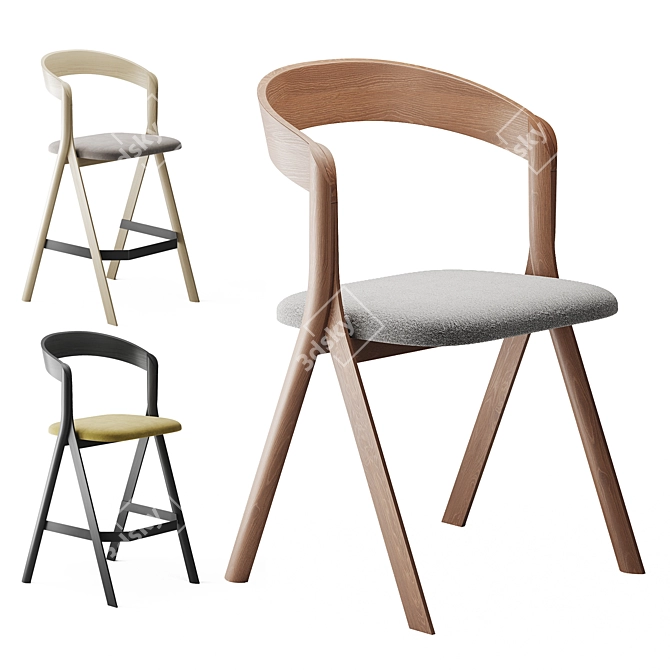 Diverge Stool & Chair Set 3D model image 2