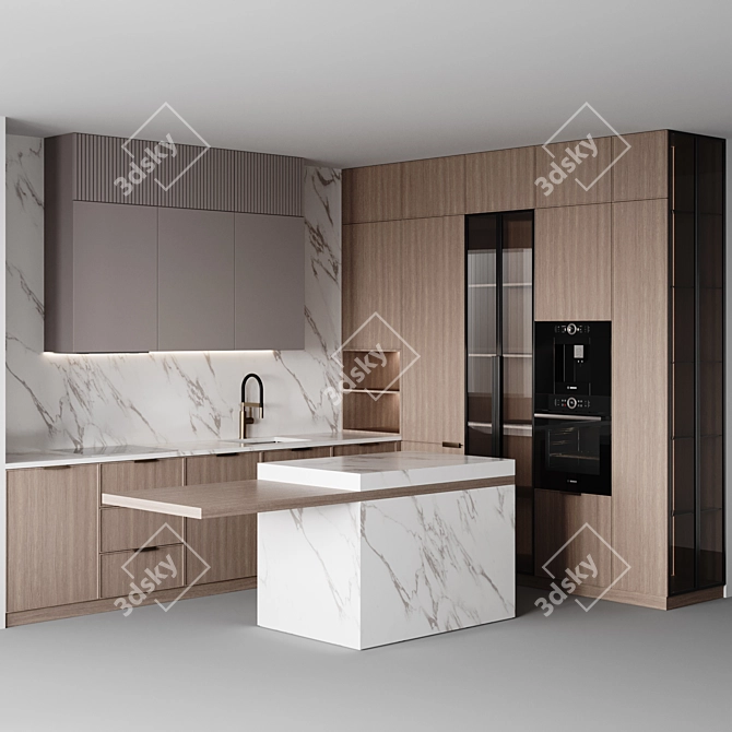 Flexible modern kitchen design 3D model image 2