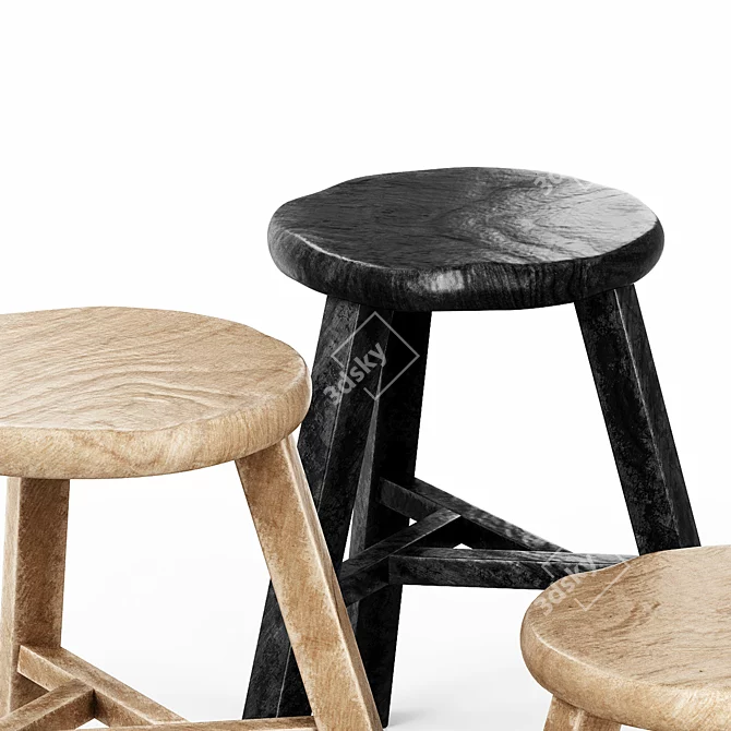 Modern Wooden Stool Set Varieties 3D model image 4