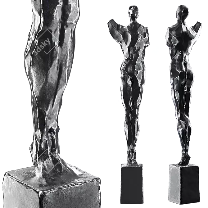 Abstract Metal Stone Human Sculpture 3D model image 4
