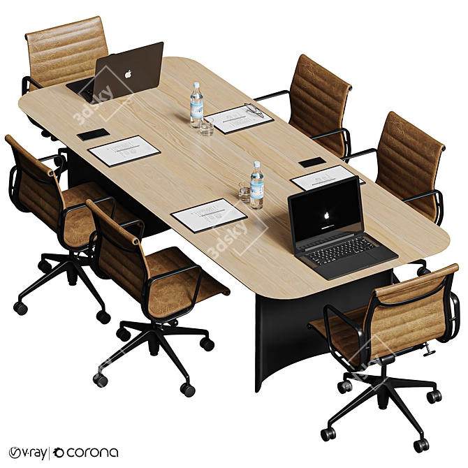 Modern Office Table Set 3D model image 1