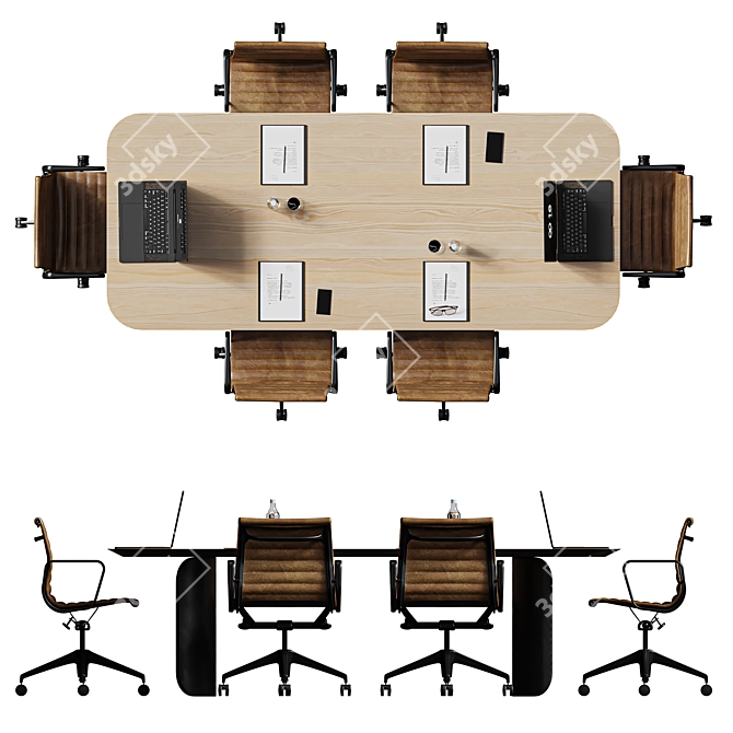 Modern Office Table Set 3D model image 4