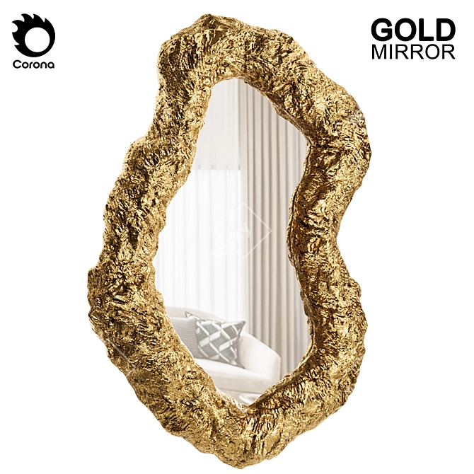 Elegant Gold Asymmetrical Mirror 3D model image 1