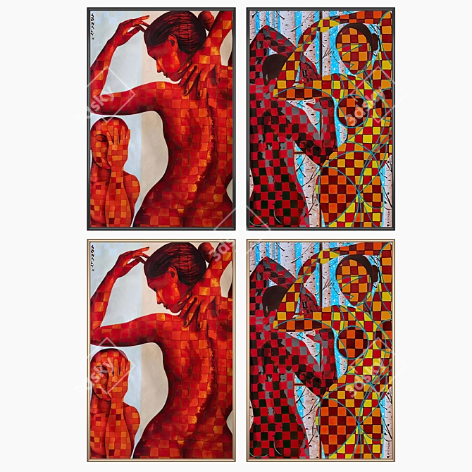Artwork Set with Various Frames 3D model image 2