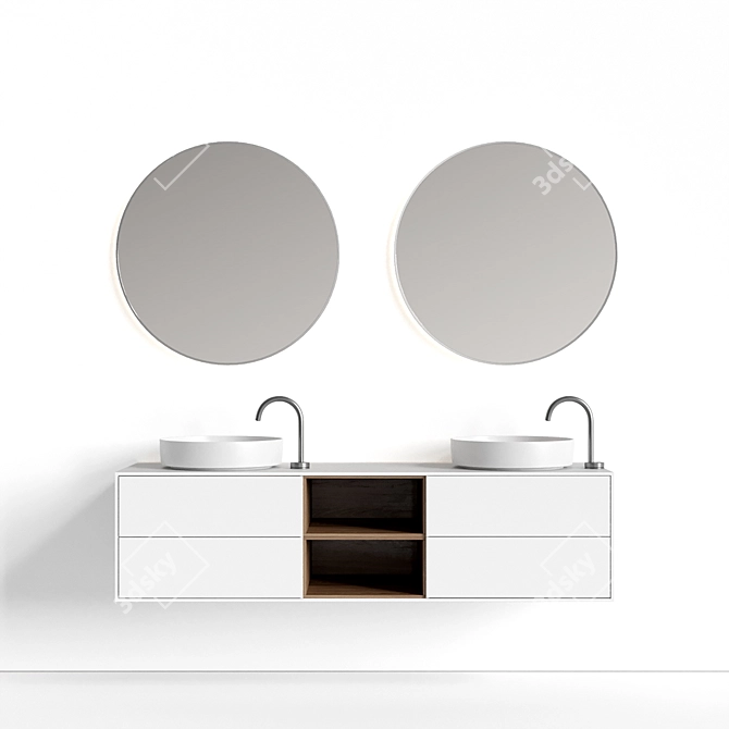 Designer Floating Sink Vanity: Double 3D model image 1
