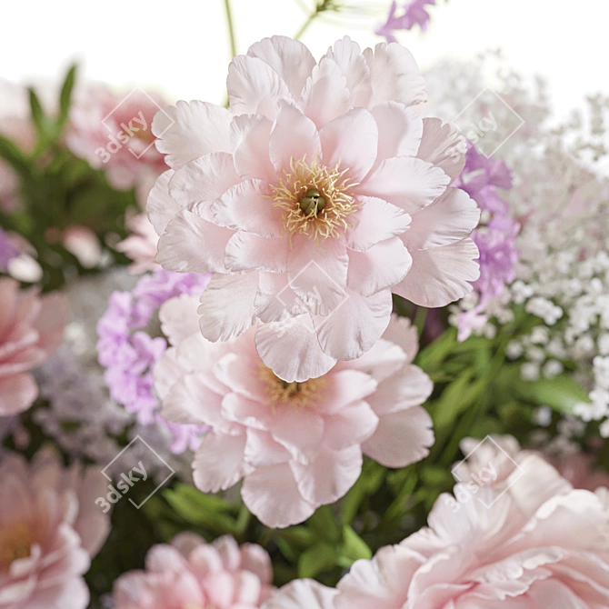 Peonies Bouquet 3D Model Set 3D model image 6