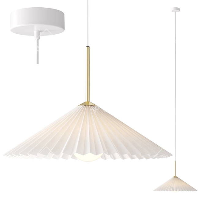 Gold Pleated Fabric Pendant Light 3D model image 1