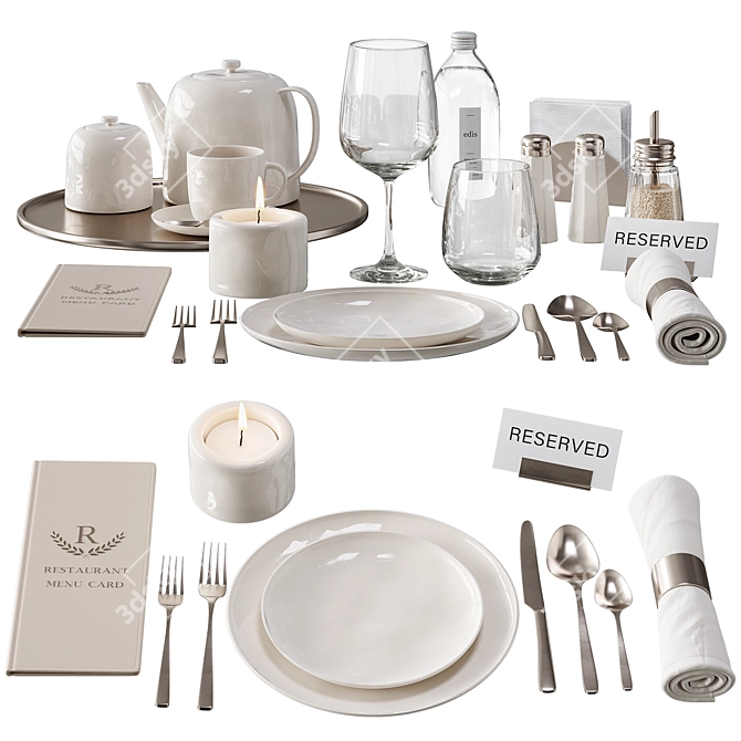 Elegant Restaurant Tableware Set 3D model image 1