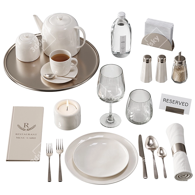 Elegant Restaurant Tableware Set 3D model image 2