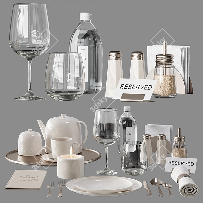 Elegant Restaurant Tableware Set 3D model image 5