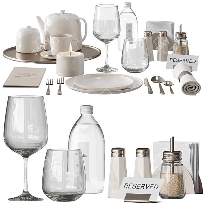 Elegant Restaurant Tableware Set 3D model image 6