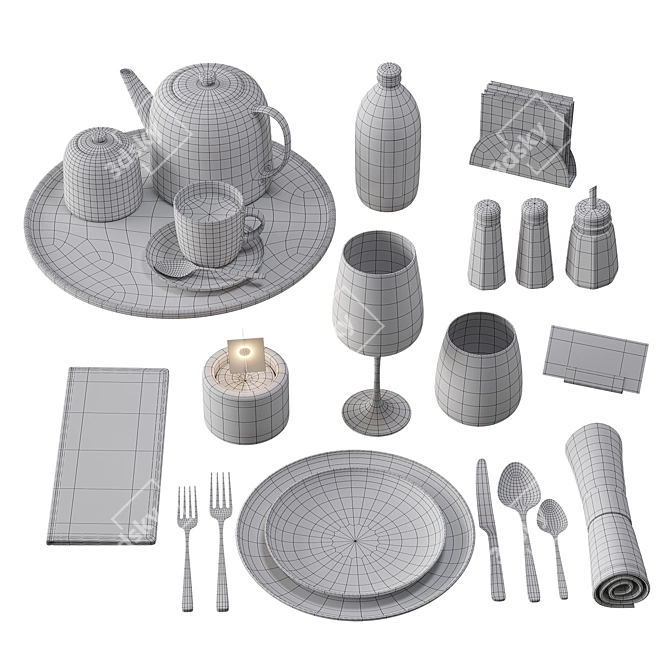 Elegant Restaurant Tableware Set 3D model image 7