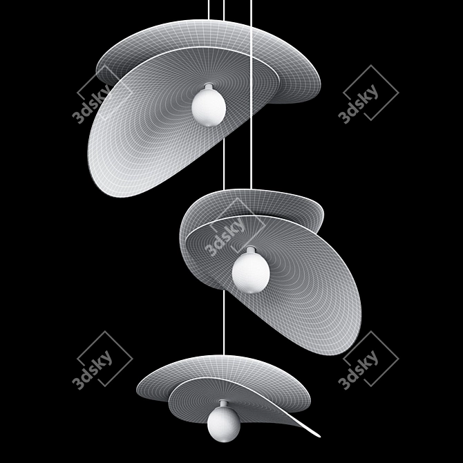 Chrome Metal Pendant Light Trio 3D model image 7