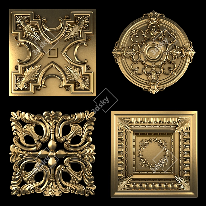 Intricate Ornament Design Elements Pack 3D model image 2